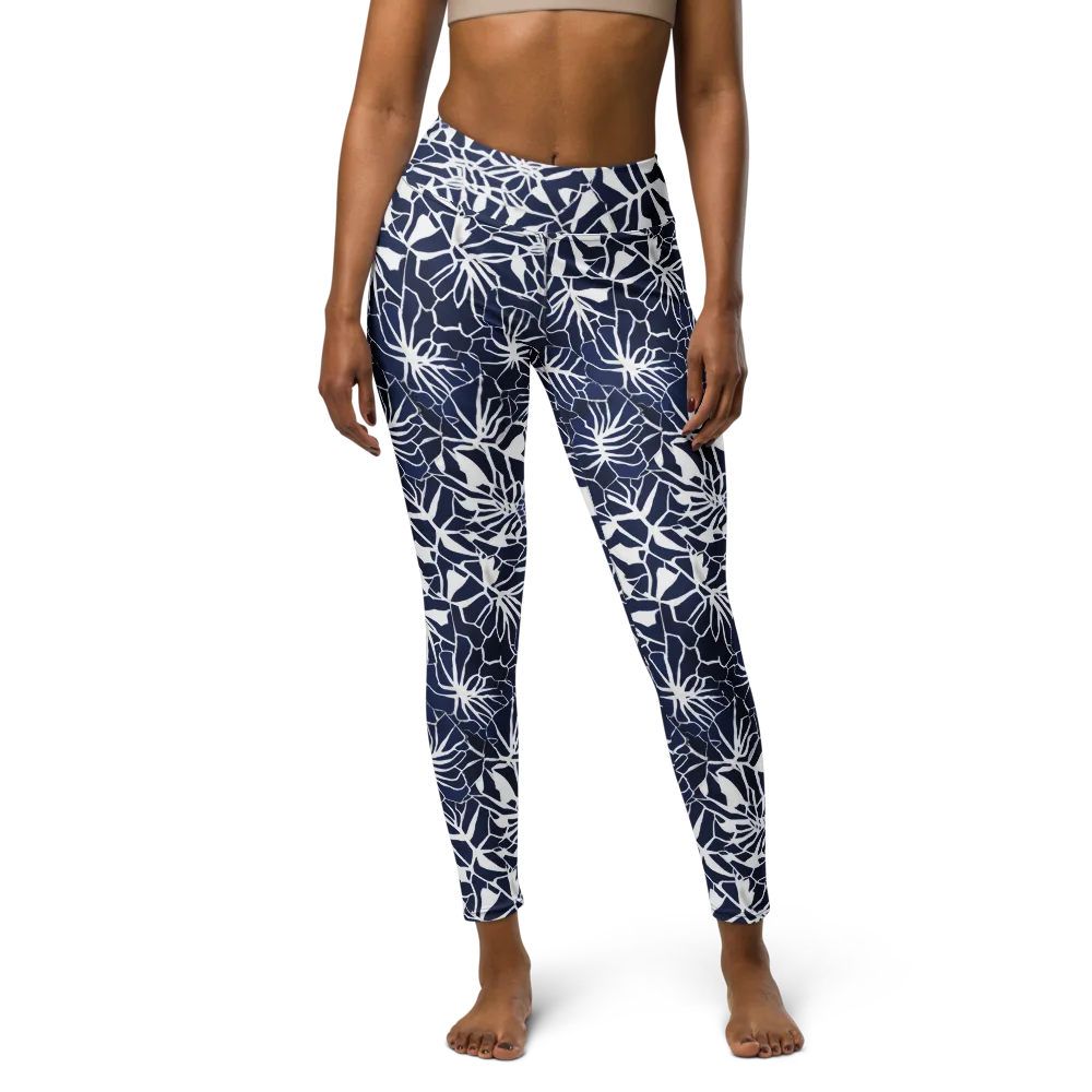 Indigo Bloom on Yoga Leggings — Front