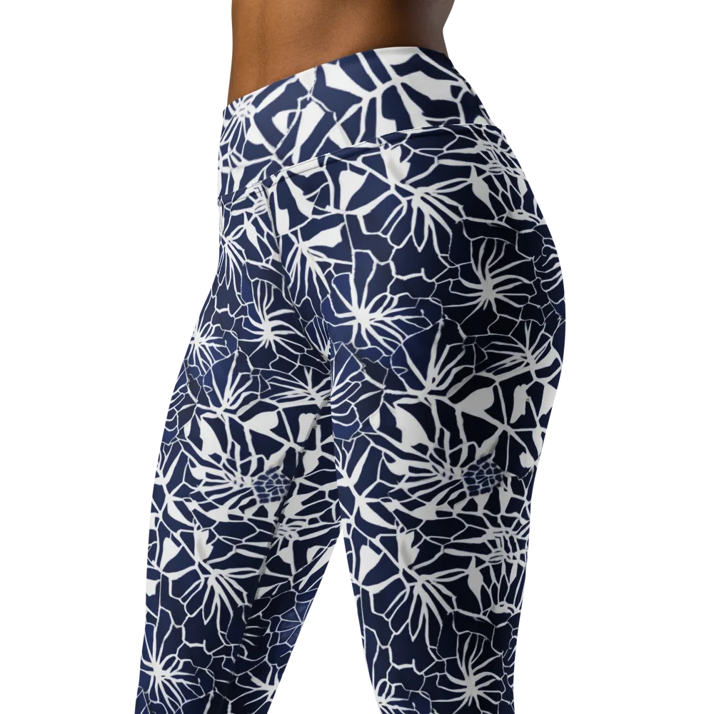 Indigo Bloom on Yoga Leggings — Left Front