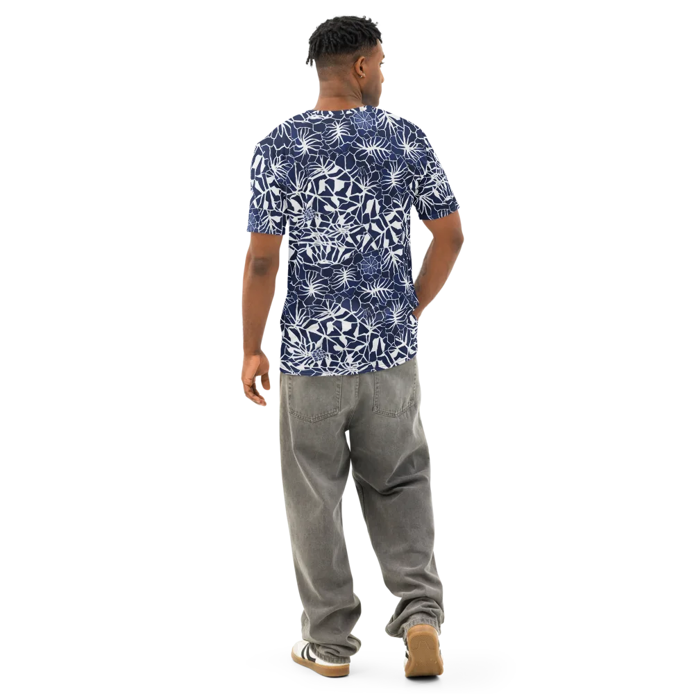Indigo Bloom on Men's Cotton Crew Neck T-Shirt — Back