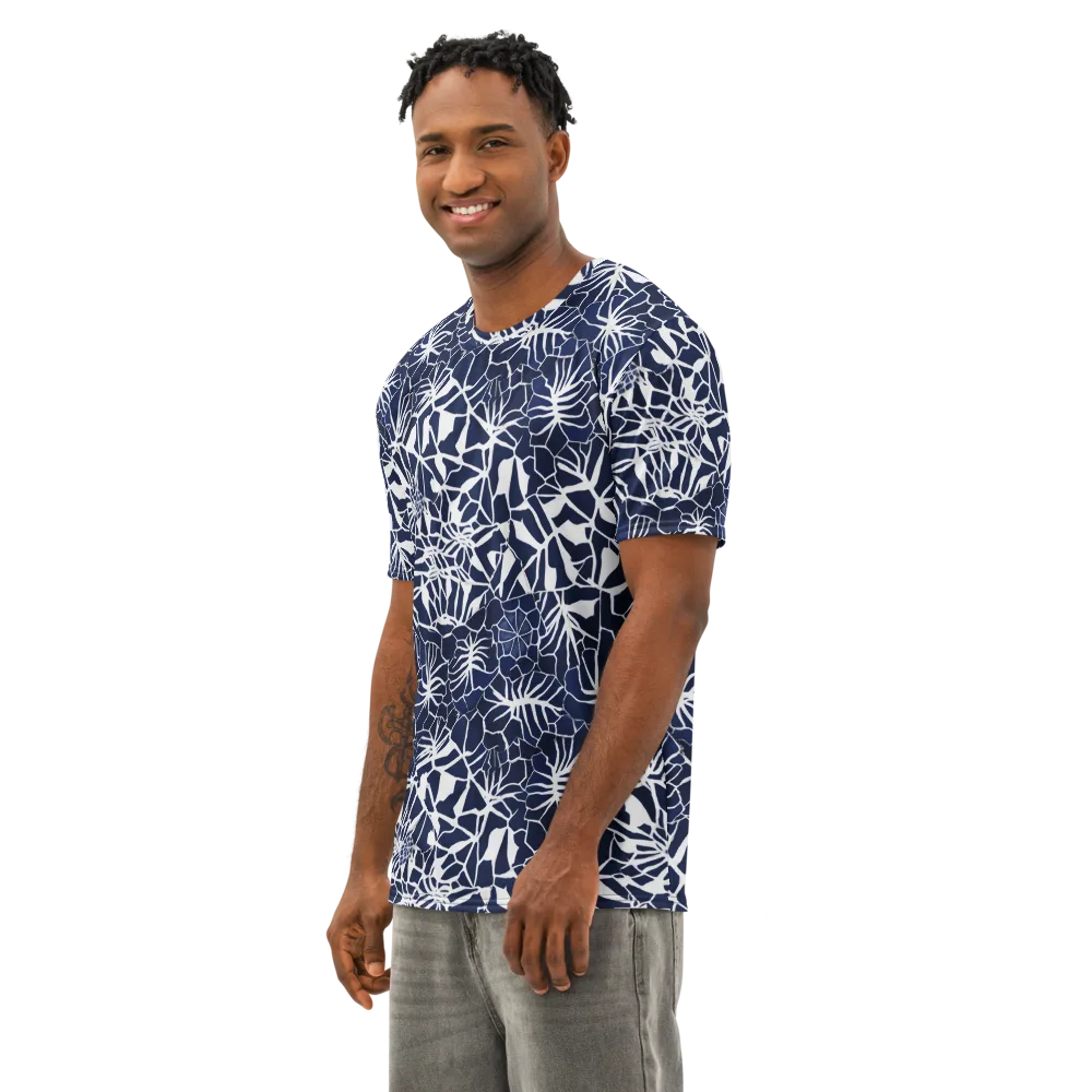 Indigo Bloom on Men's Cotton Crew Neck T-Shirt — Left Front