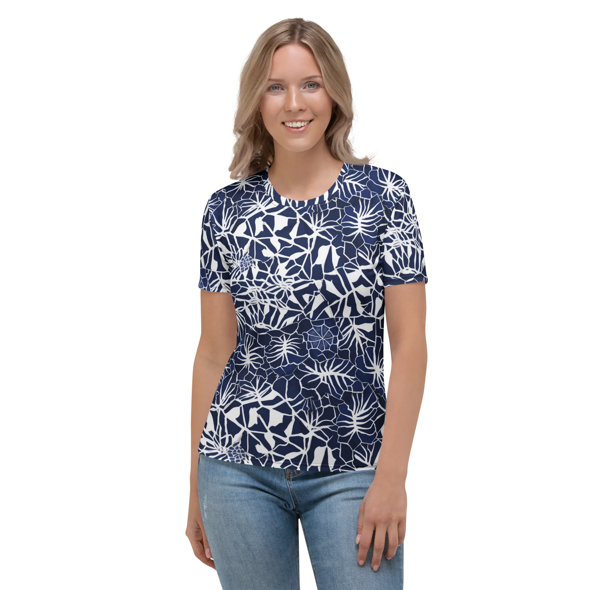 Indigo Bloom on Women's Crew Neck T-Shirt — Front