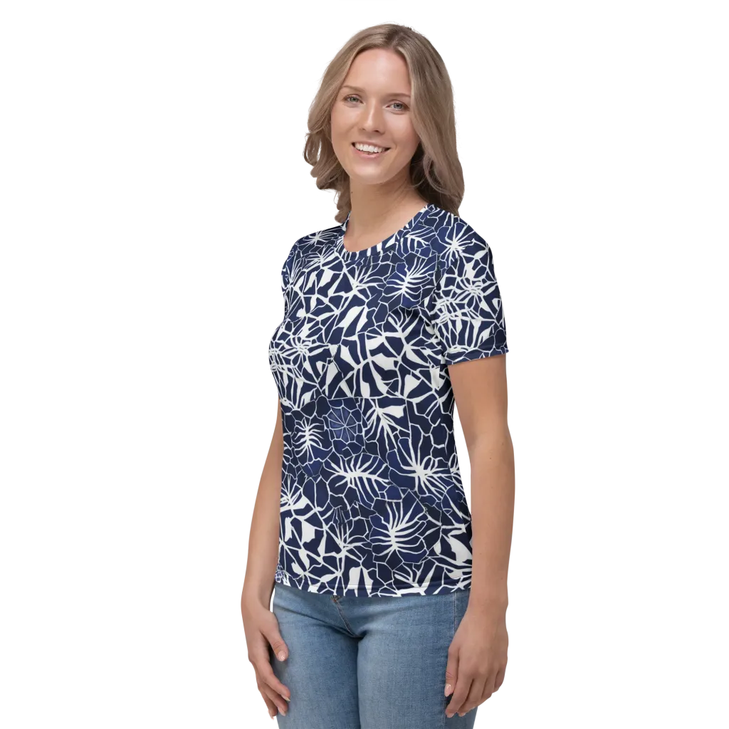 Indigo Bloom on Women's Crew Neck T-Shirt — Left