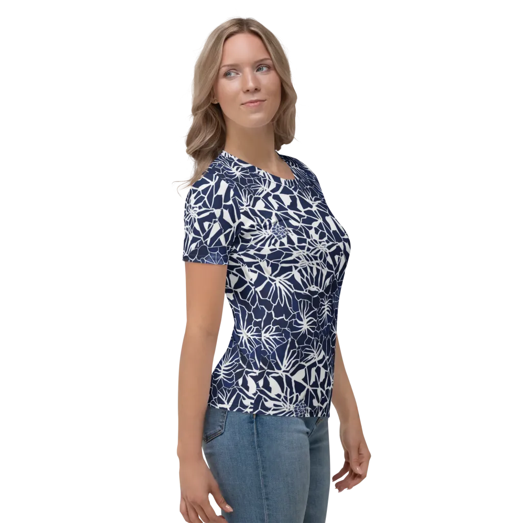 Indigo Bloom on Women's Crew Neck T-Shirt — Right