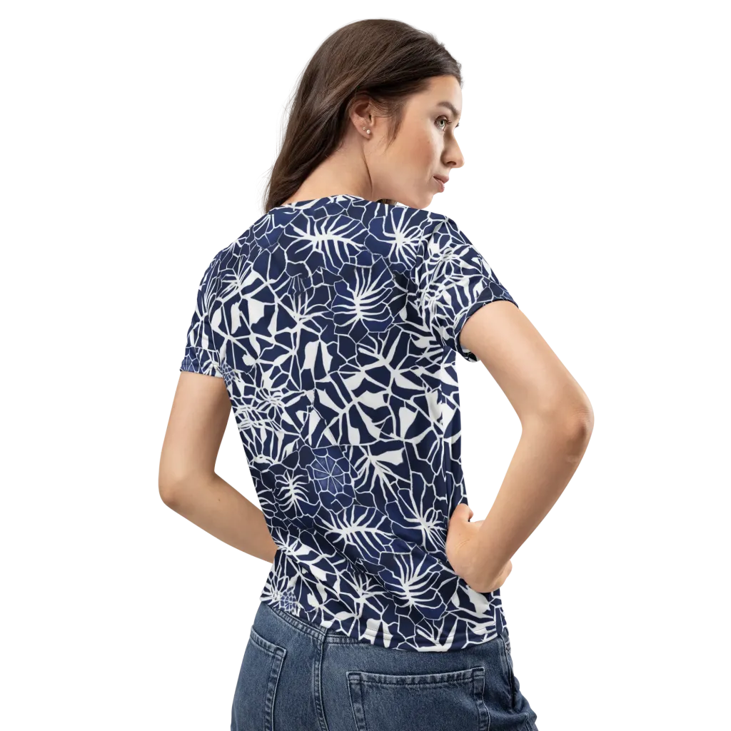 Indigo Bloom on Women's Crew Neck T-Shirt — Back