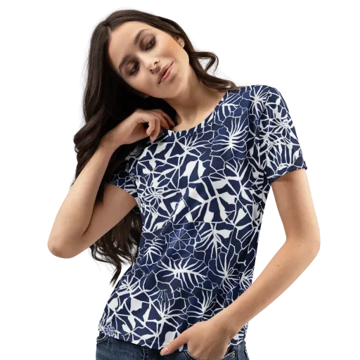 Indigo Bloom on a Women's Crew Neck T-Shirt