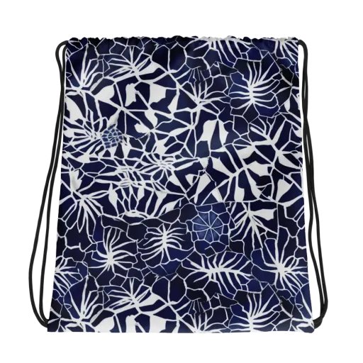 Indigo Bloom on a Drawstring Bag