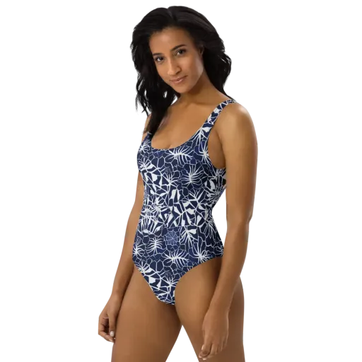 Indigo Bloom on a One-Piece Swimsuit