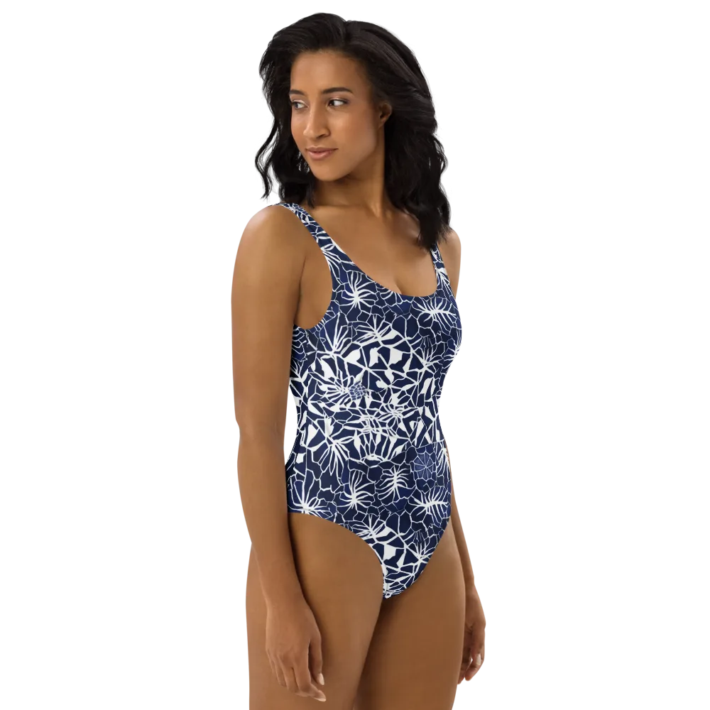 Indigo Bloom on One-Piece Swimsuit — Right