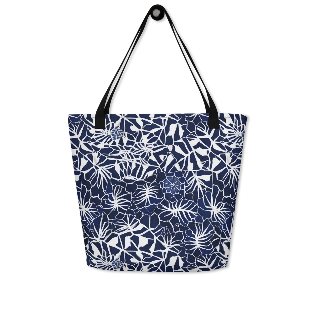 Indigo Bloom on Large Tote Bag W/ Pocket — Front
