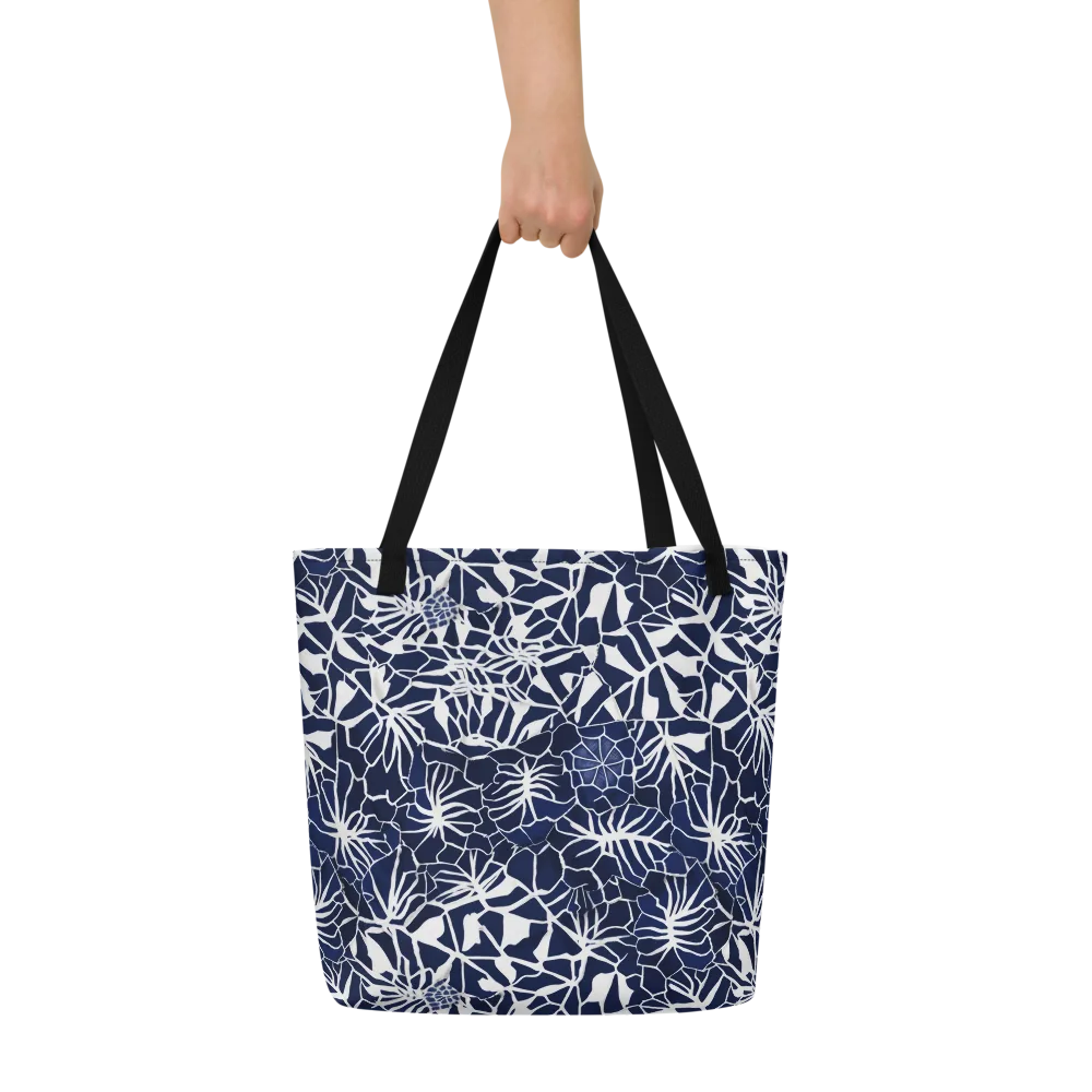 Indigo Bloom on Large Tote Bag W/ Pocket — Front