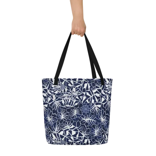 Indigo Bloom on a Large Tote Bag W/ Pocket