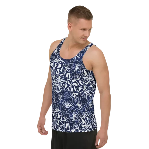 Indigo Bloom on a Men's Tank Top