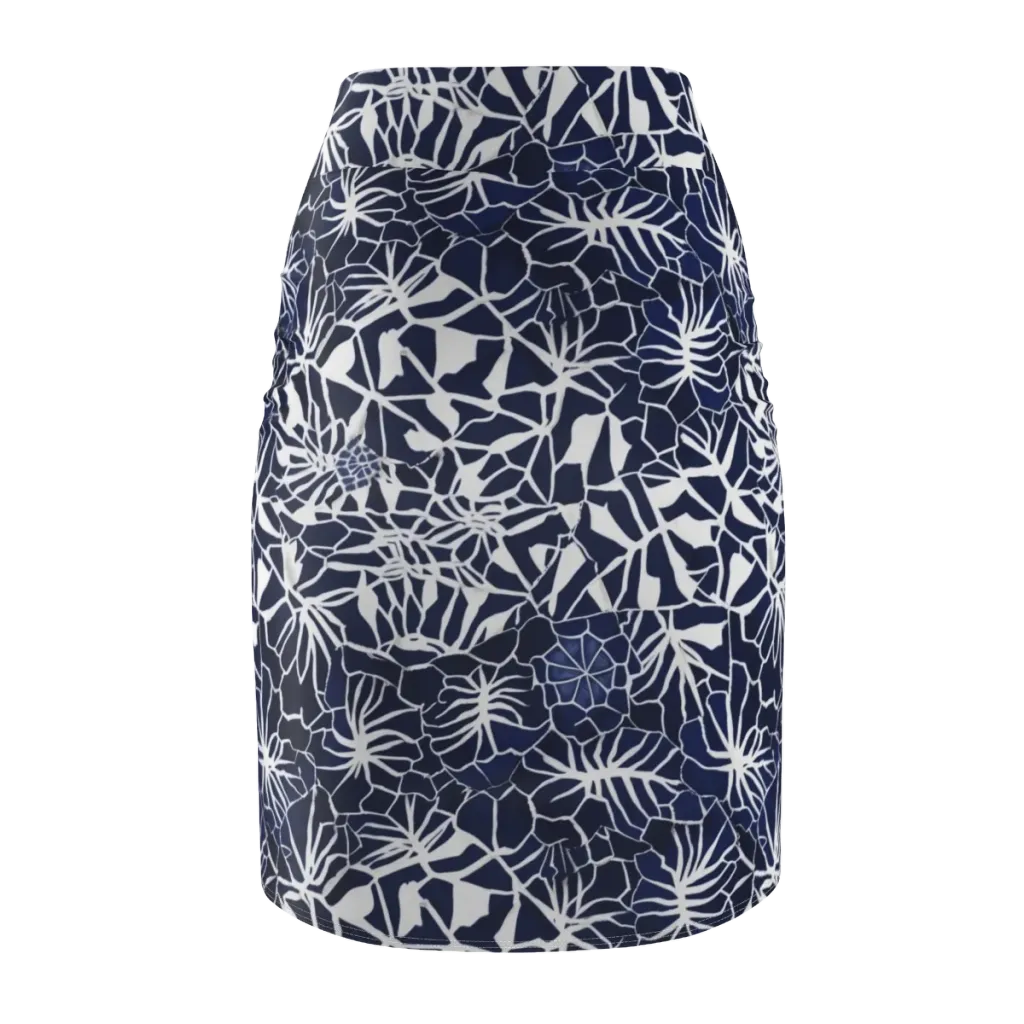 Indigo Bloom on Pencil Skirt — Back