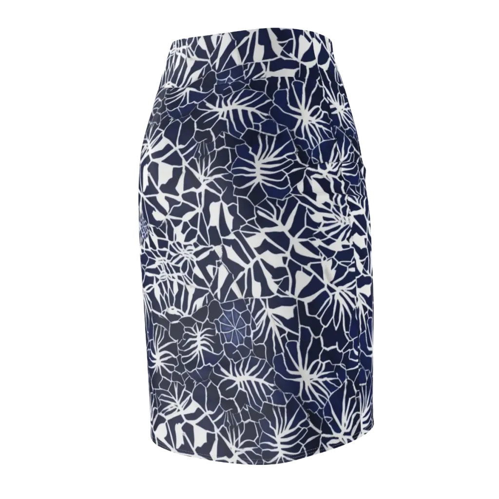 Indigo Bloom on Pencil Skirt — Back Side
