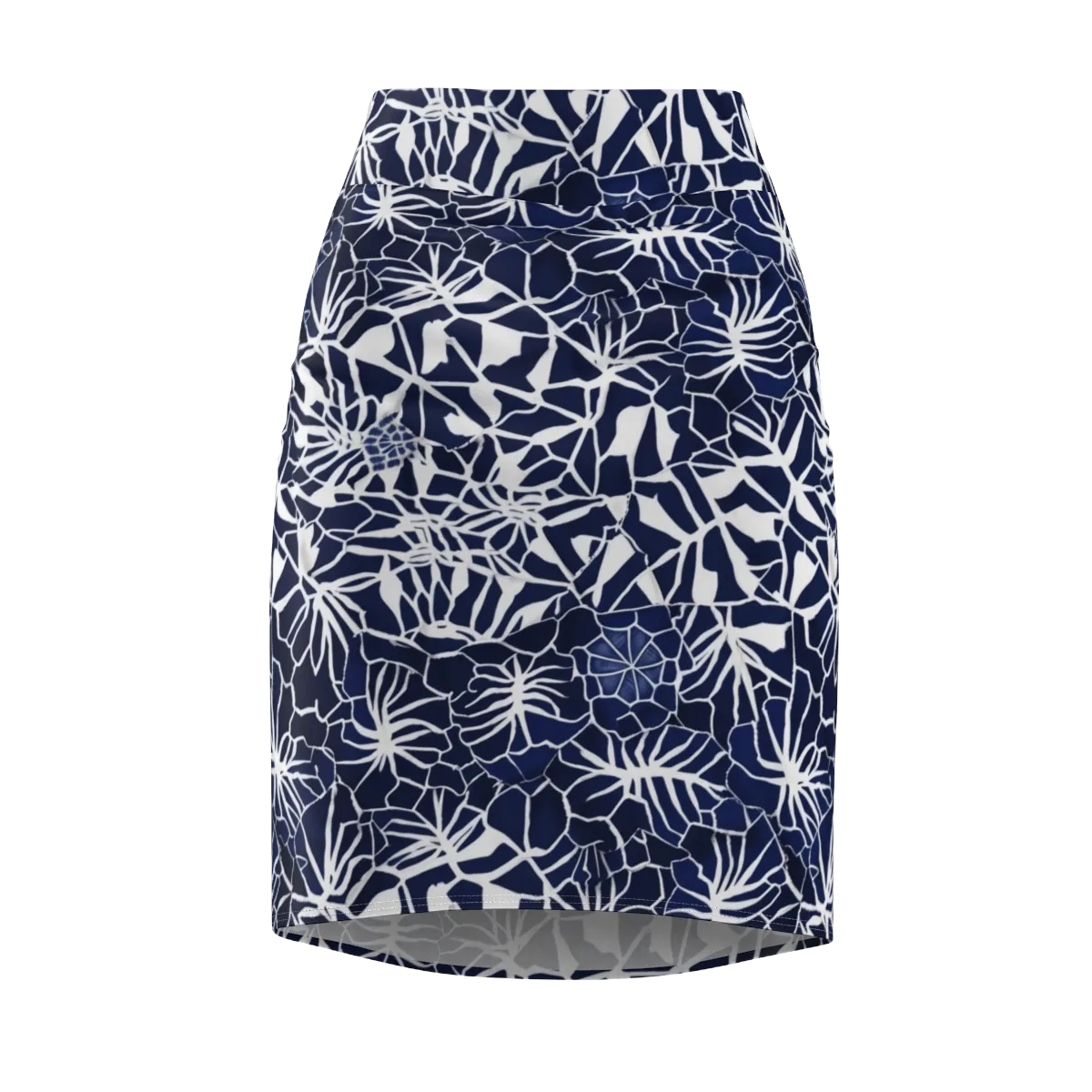 Indigo Bloom on Pencil Skirt — Front