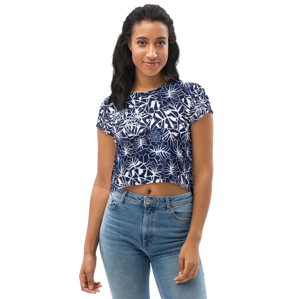 Indigo Bloom on Crop Tee — Front