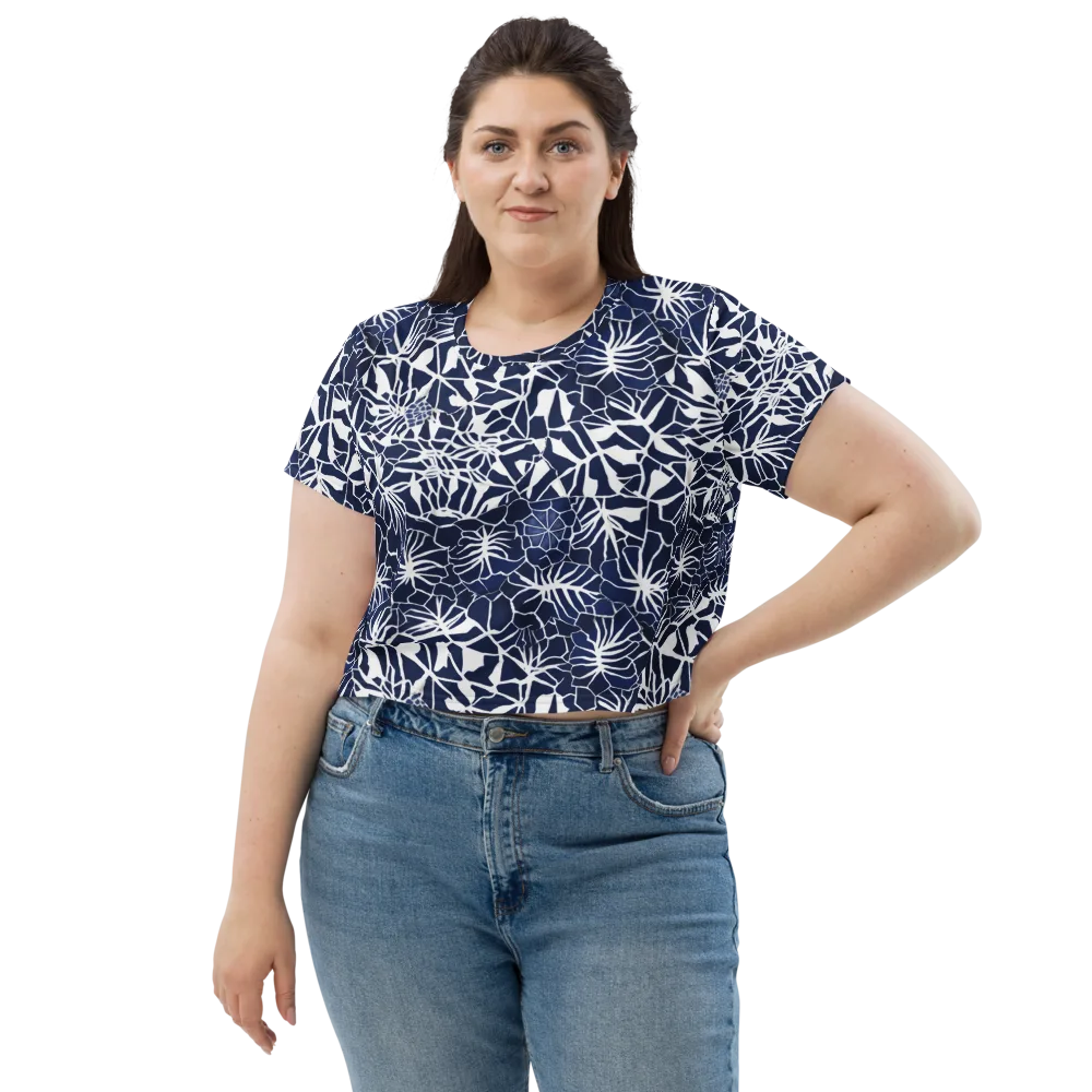 Indigo Bloom on Crop Tee — Front