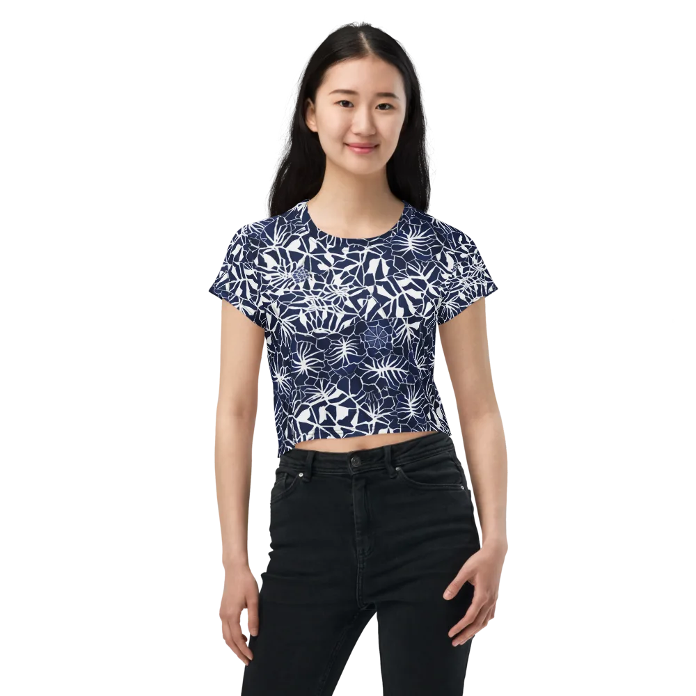 Indigo Bloom on Crop Tee — Front
