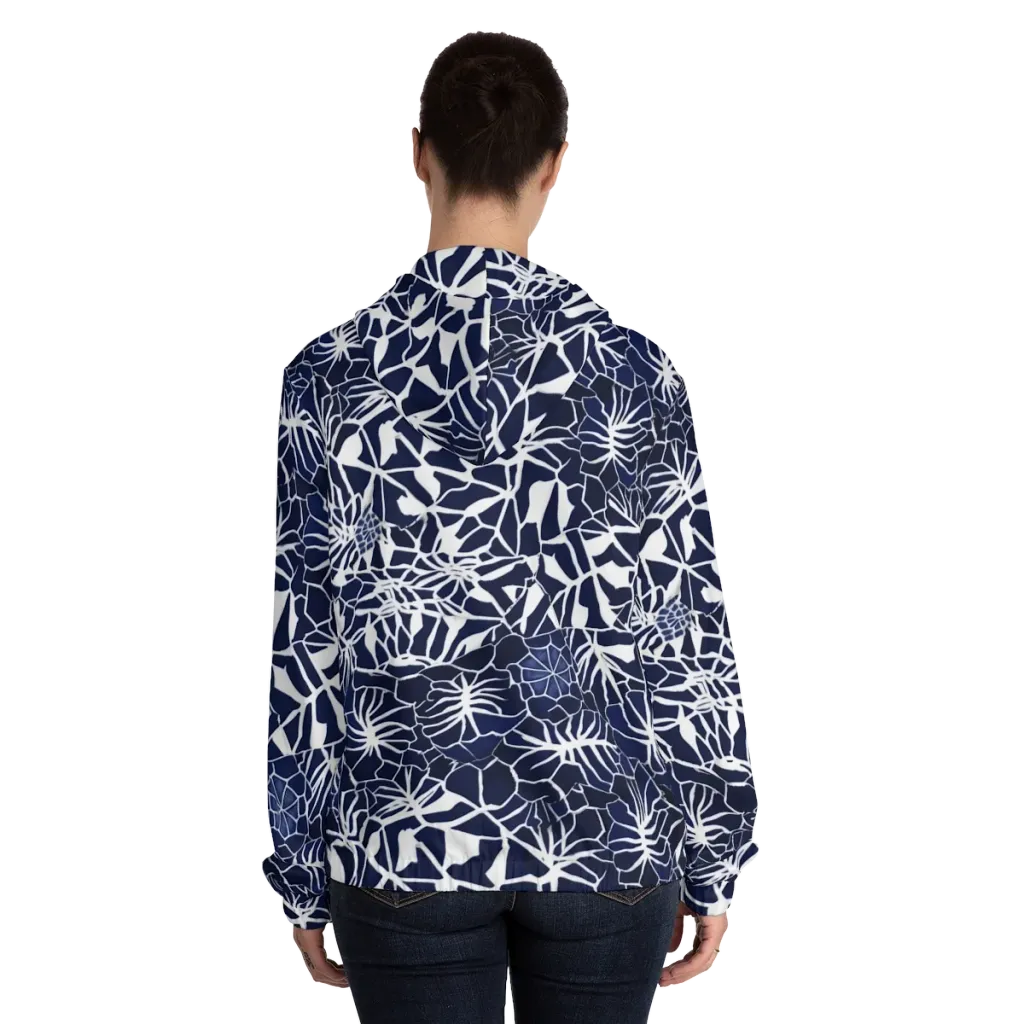 Indigo Bloom on Women's Full-Zip Hoodie — Back On Person