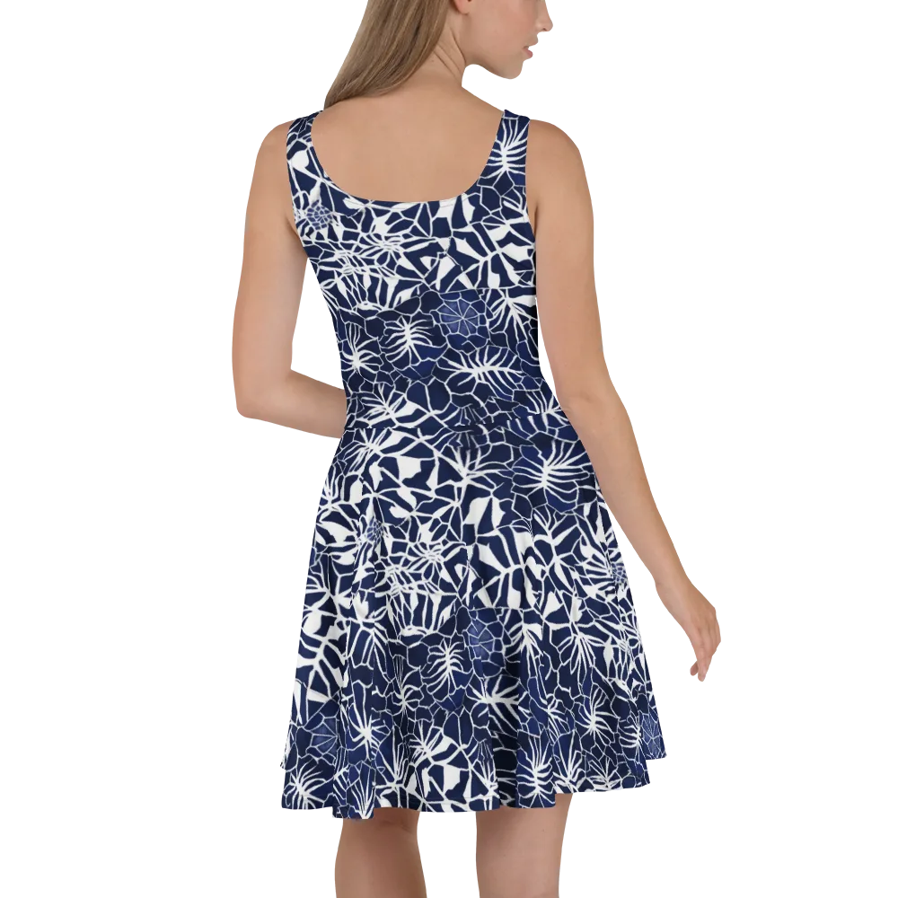 Indigo Bloom on Skater Dress — Back