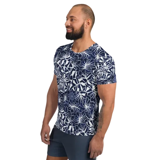 Indigo Bloom on a Men's Athletic T-Shirt