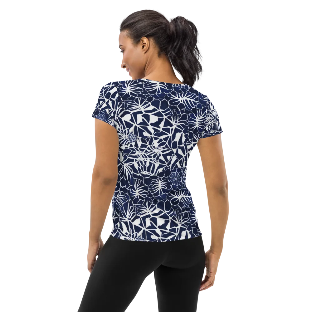 Indigo Bloom on Women's Athletic T-Shirt — Back