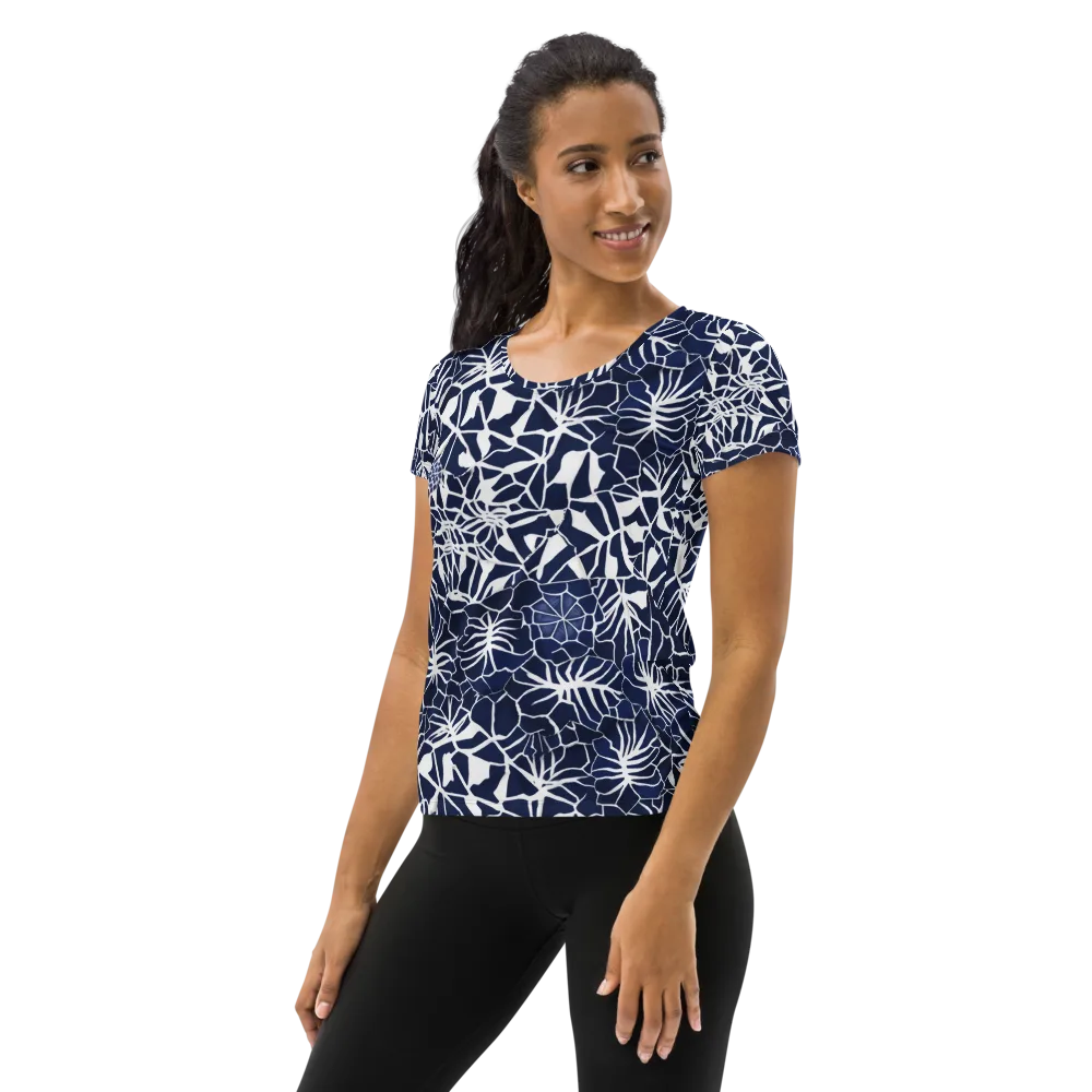Indigo Bloom on Women's Athletic T-Shirt — Left