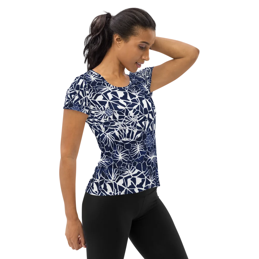 Indigo Bloom on Women's Athletic T-Shirt — Right