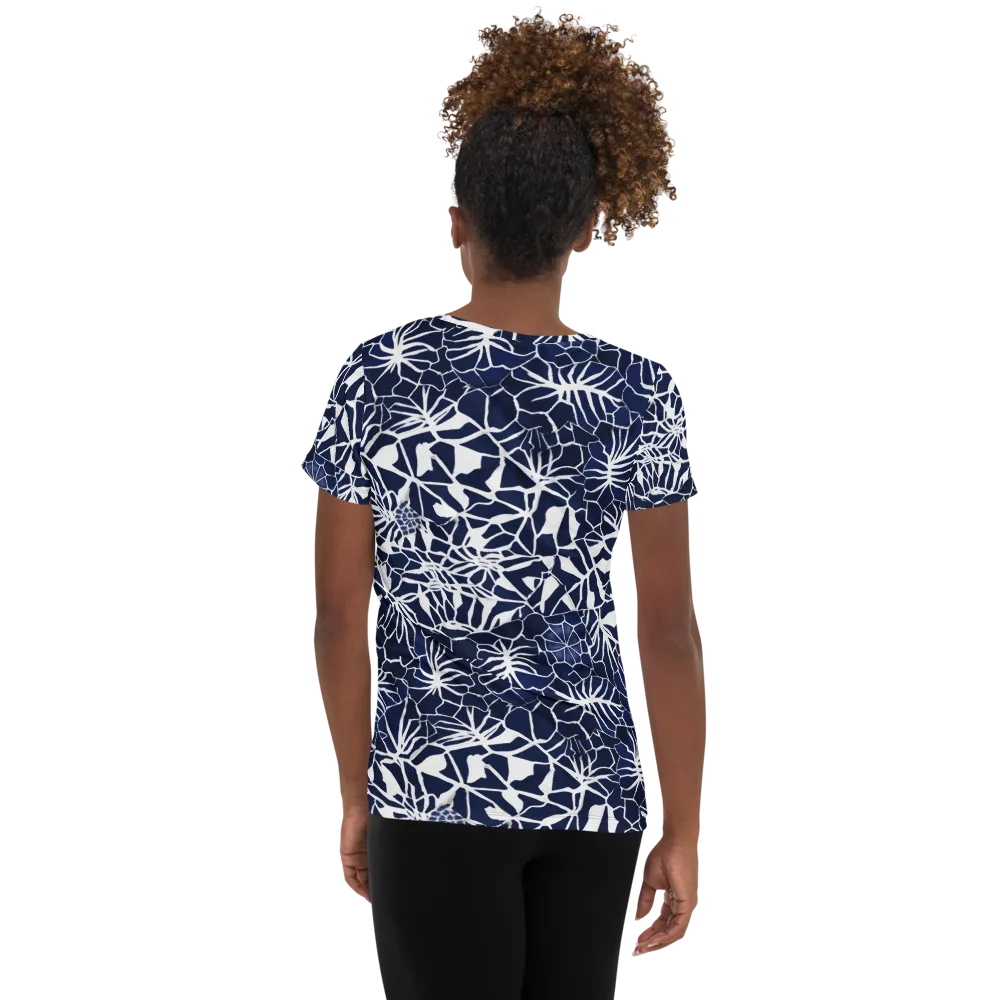 Indigo Bloom on Women's Athletic T-Shirt — Back