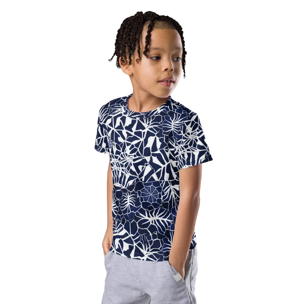 Indigo Bloom on Kids Crew Neck T-Shirt — Left Front