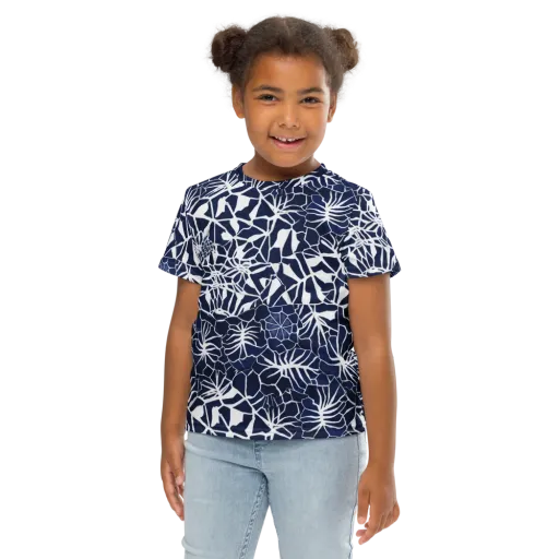 Indigo Bloom on a Kids Crew Neck T-Shirt