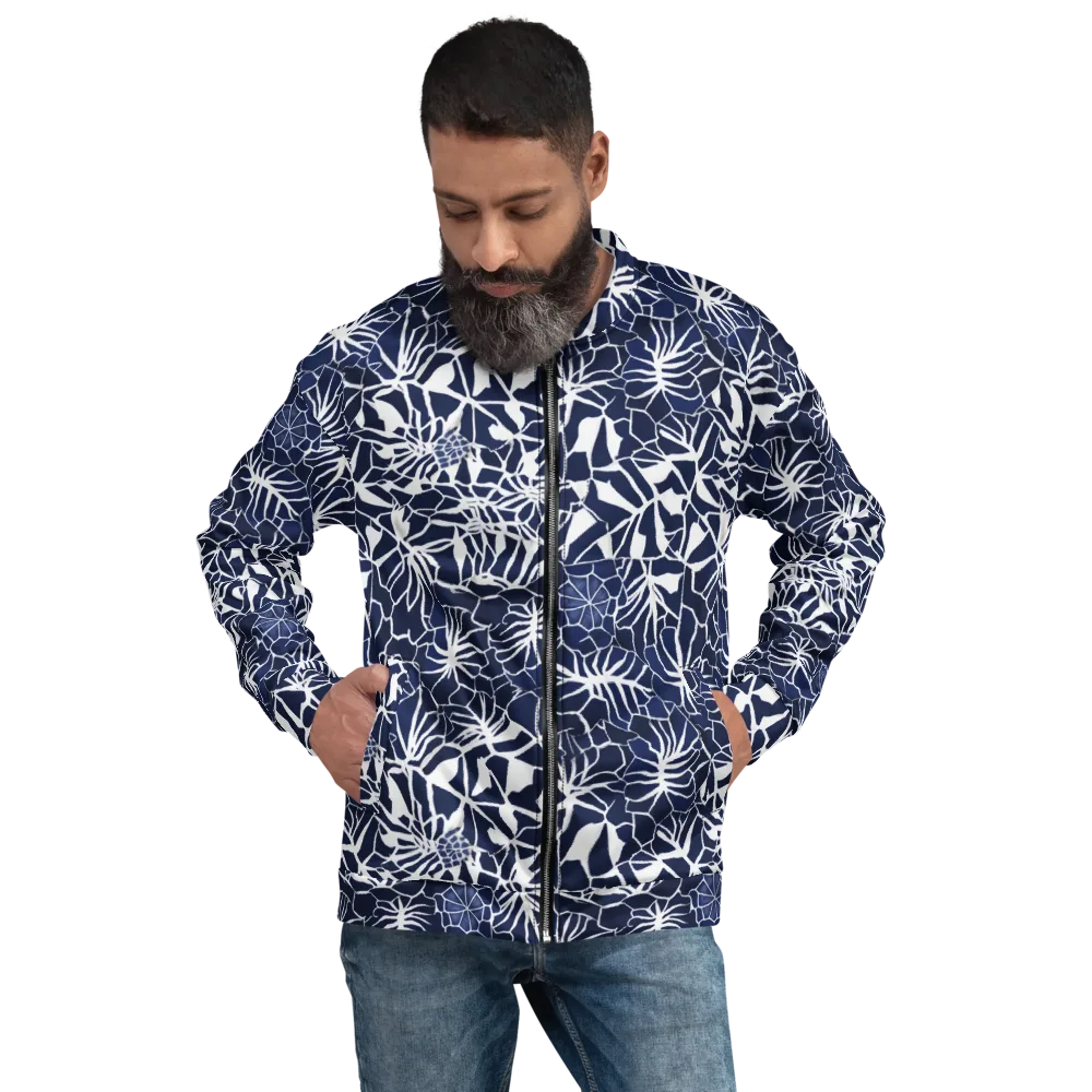 Indigo Bloom on Bomber Jacket — Front
