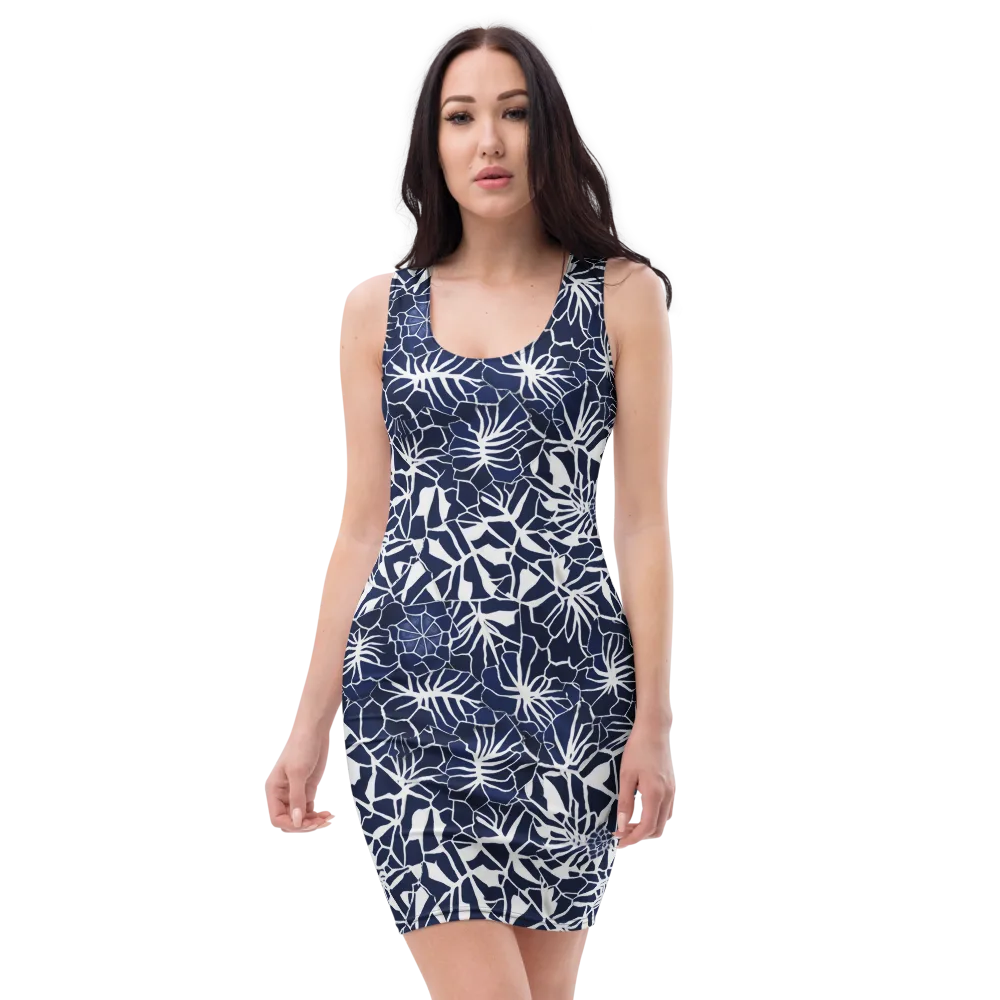 Indigo Bloom on Bodycon Dress — Front