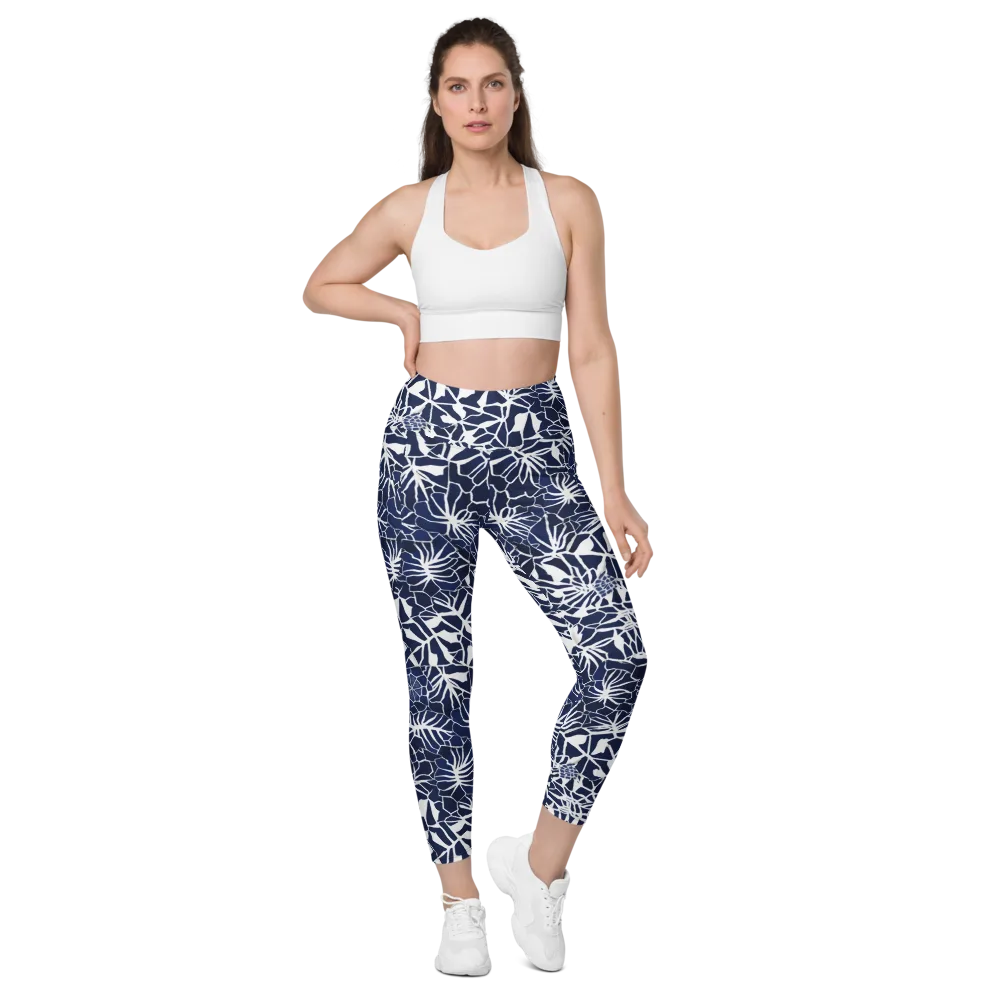 Indigo Bloom on Leggings with Pockets — Front