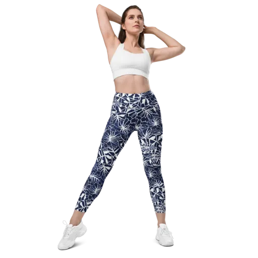 Indigo Bloom on a Leggings with Pockets