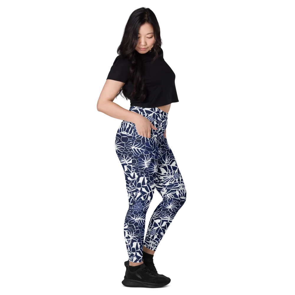 Indigo Bloom on Leggings with Pockets — Right