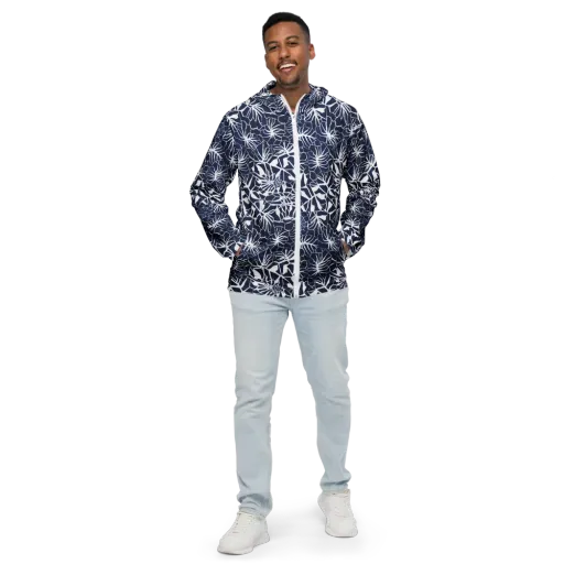 Indigo Bloom on a Men's Windbreaker