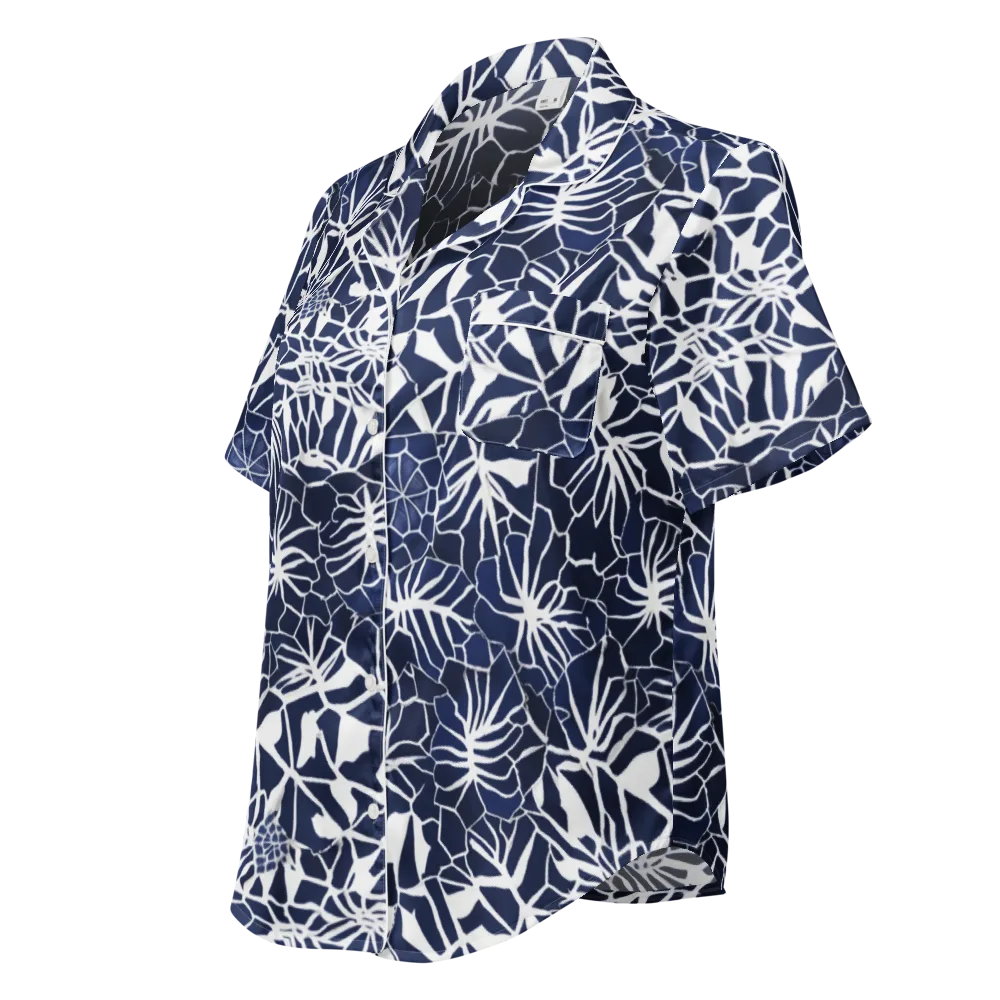 Indigo Bloom on Women's Short Sleeve Pajama Top — Left Front