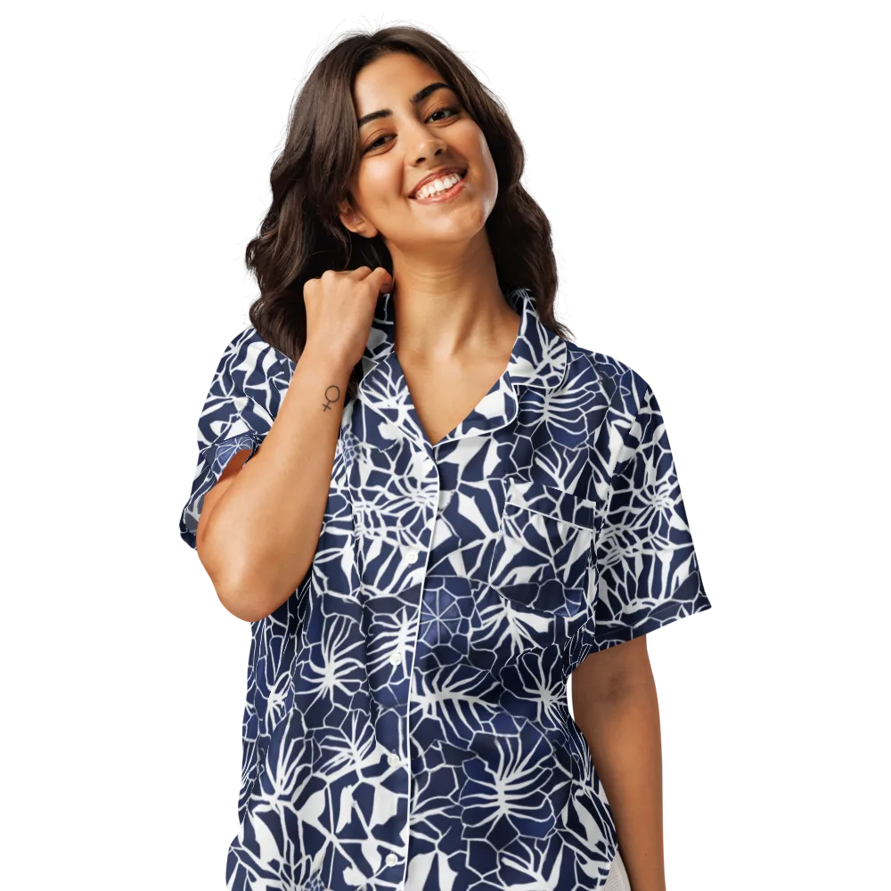 Indigo Bloom on Women's Short Sleeve Pajama Top — Front