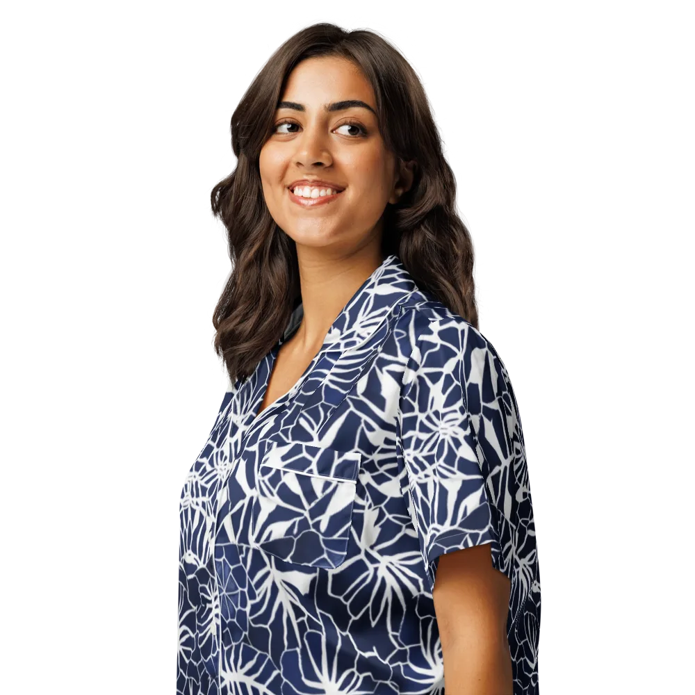 Indigo Bloom on Women's Short Sleeve Pajama Top — Left Front