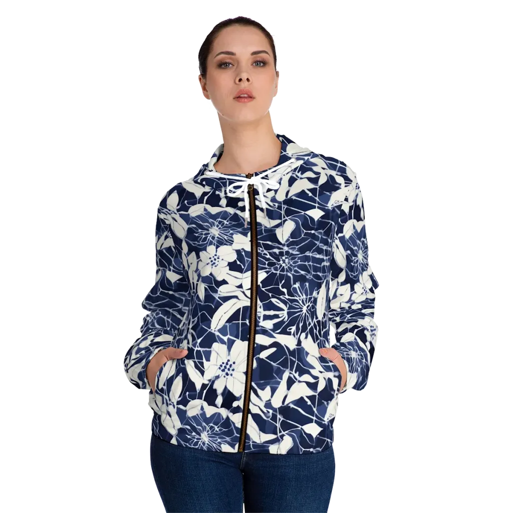 Moonlit Botanica on Women's Full-Zip Hoodie — Front On Person