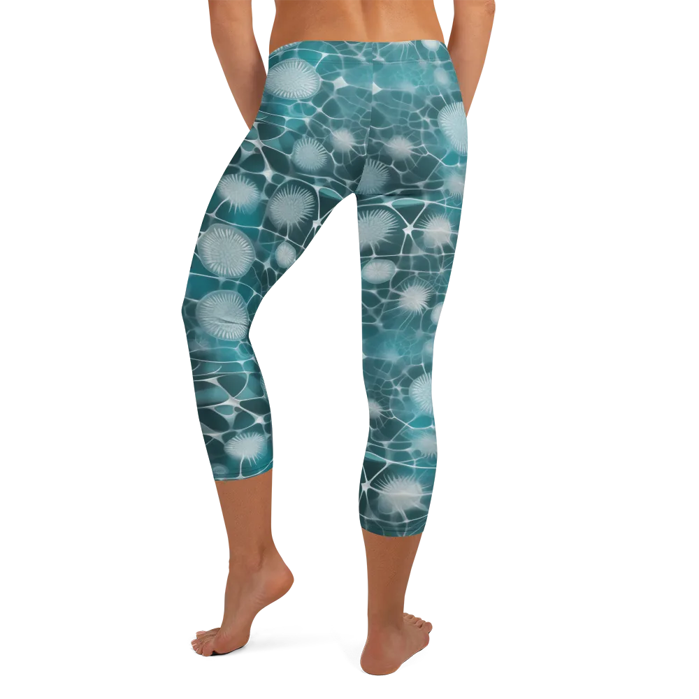 Aqua Dandelion on Capri Leggings — Back