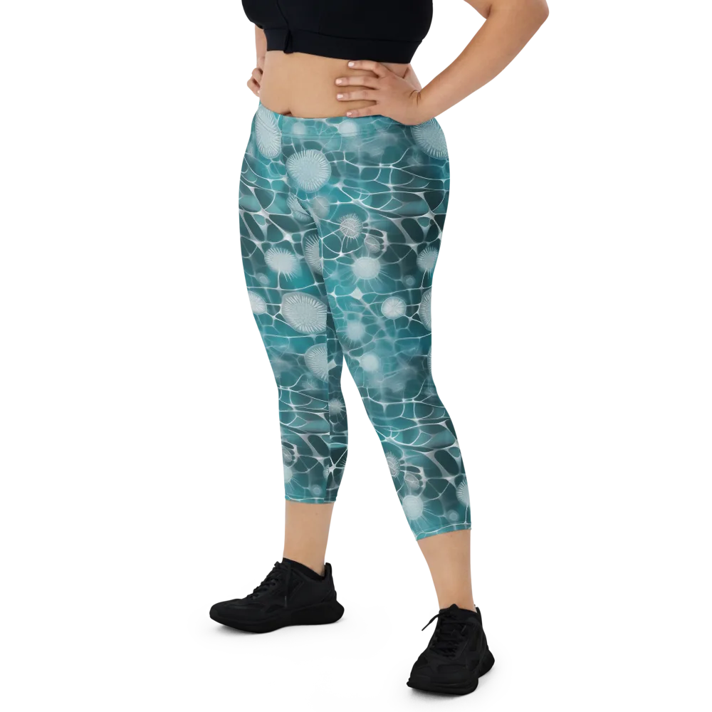 Aqua Dandelion on Capri Leggings — Front