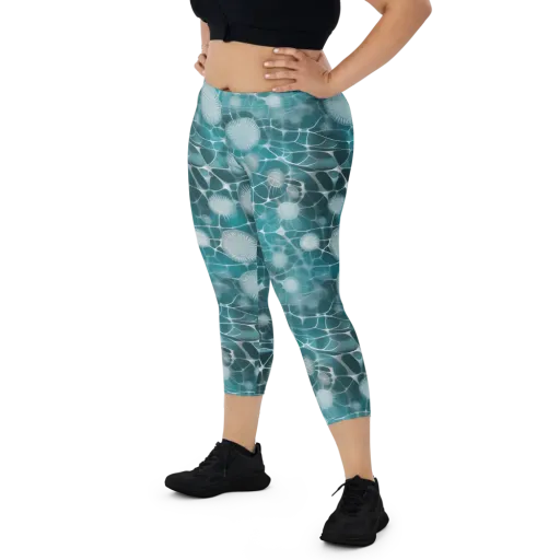 Aqua Dandelion on a Capri Leggings