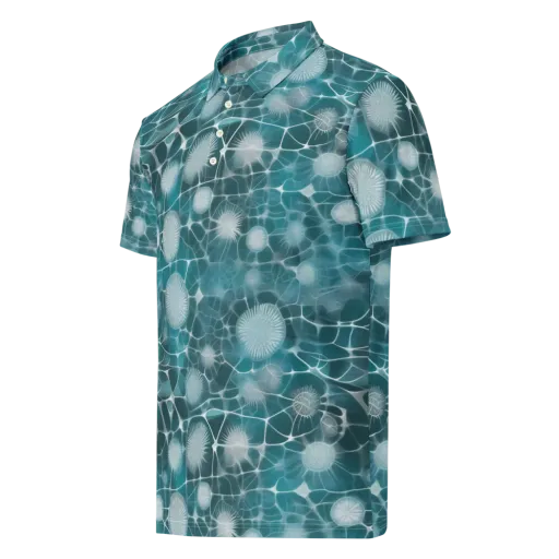 Aqua Dandelion on a Men's Slim Fit Polo Shirt