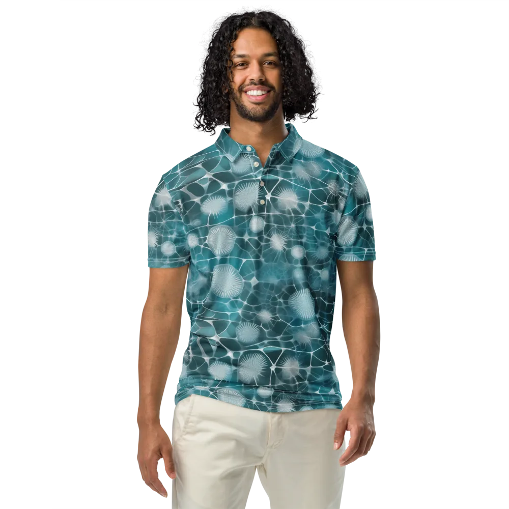 Aqua Dandelion on Men's Slim Fit Polo Shirt — Front