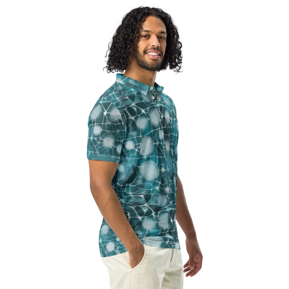 Aqua Dandelion on Men's Slim Fit Polo Shirt — Right Front