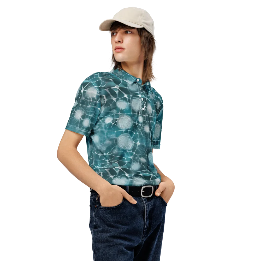 Aqua Dandelion on Men's Slim Fit Polo Shirt — Right Front