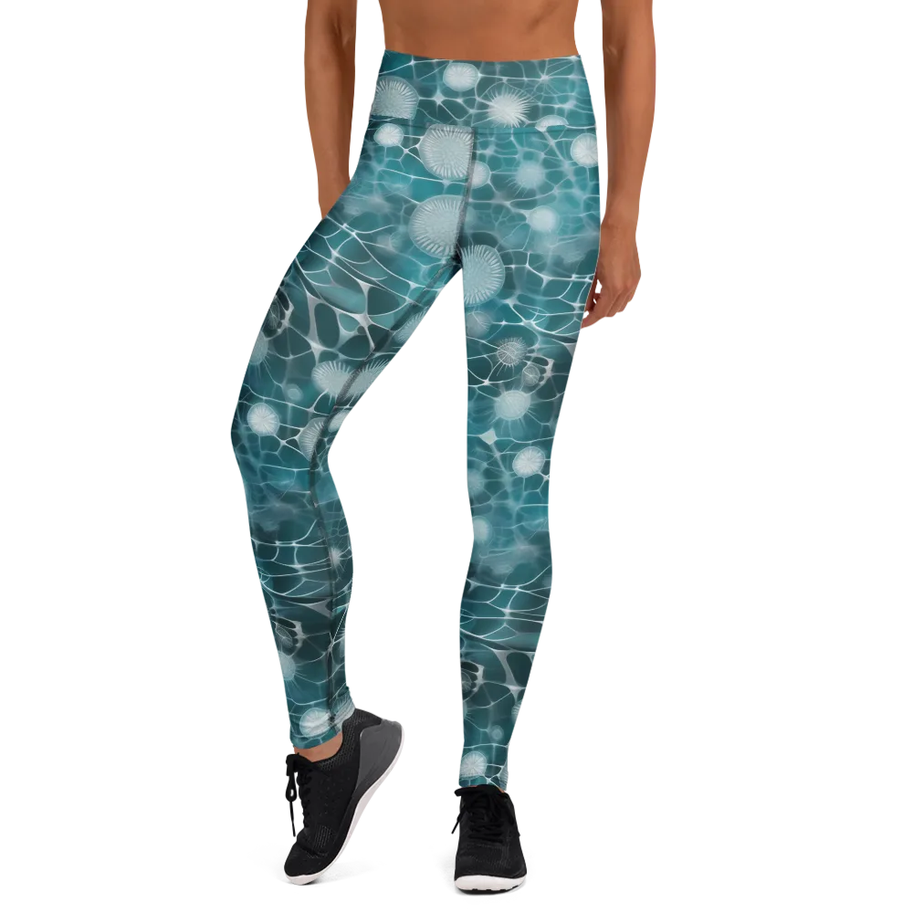 Aqua Dandelion on Yoga Leggings — Front