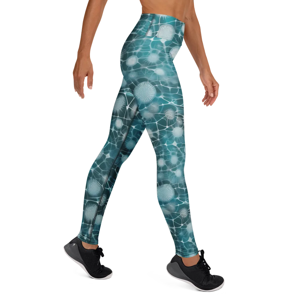 Aqua Dandelion on Yoga Leggings — Right